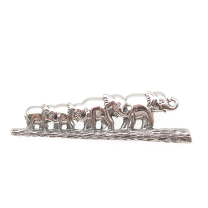 925 Sterling Silver Vintage Herd of Elephant Oxidized Pin Brooch