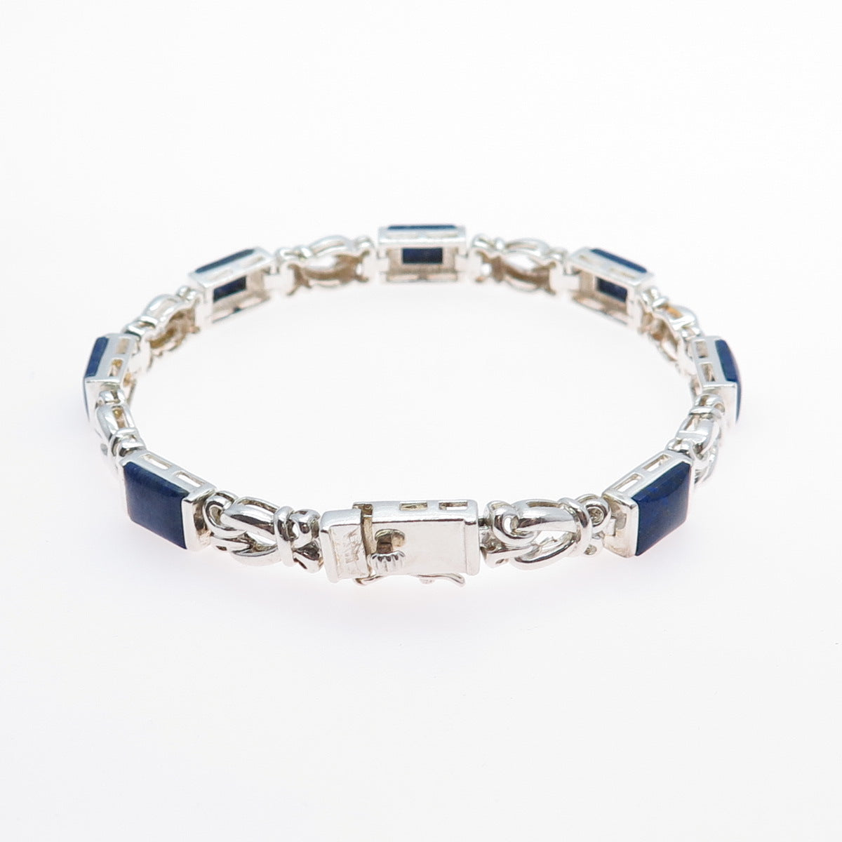 ROSS SIMONS 925 Sterling Silver Vintage Real Lapis Swirl Link Bracelet 7.25"