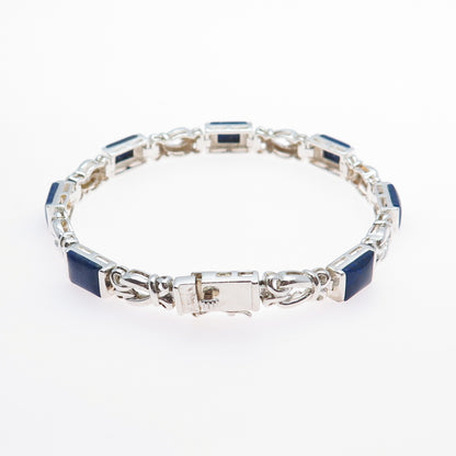 ROSS SIMONS 925 Sterling Silver Vintage Real Lapis Swirl Link Bracelet 7.25"