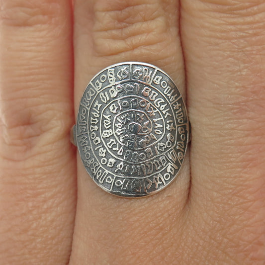 925 Sterling Silver Vintage Aztec Tribal Ring Size 7.75