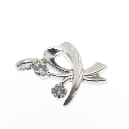 925 Sterling Silver Antique Art Deco Real White Topaz Bow Minimalist Pendant