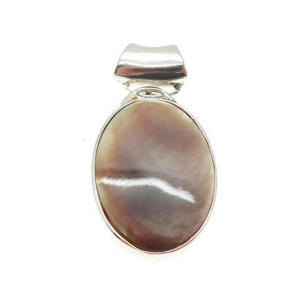 925 Sterling Silver Vintage Real Mother-of-Pearl Oval Slide Pendant