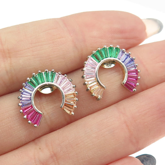 BSI 925 Sterling Silver Multi-Color C Z Rainbow Stud Earrings