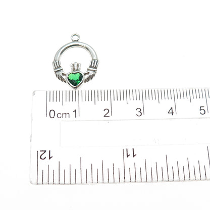 PETER STONE Sterling Vintage Real Chrome Diopside Irish Claddagh Mini Pendant