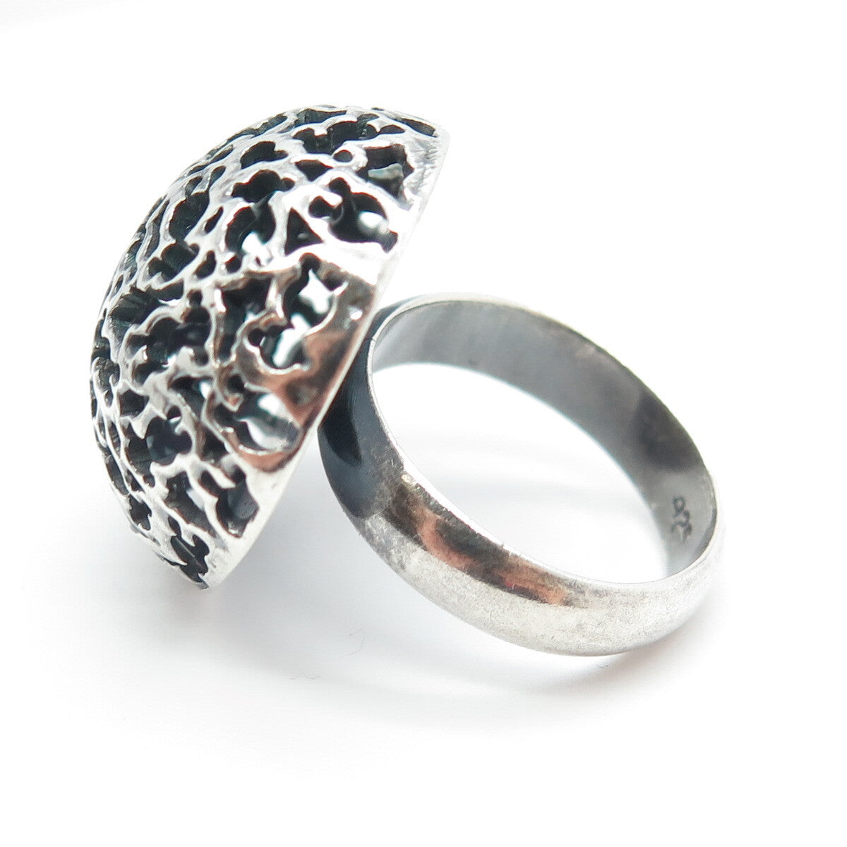 925 Sterling Silver Vintage Bear Dome Oxidized Ring Size 7.5