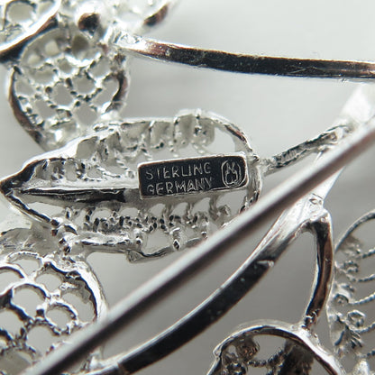 925 Sterling Silver Vintage Germany Twig Leaf Ornate Pin Brooch