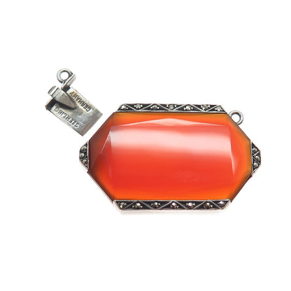 925 Sterling Antique Germany Real Carnelian Marcasite Bracelet Necklace Box Lock