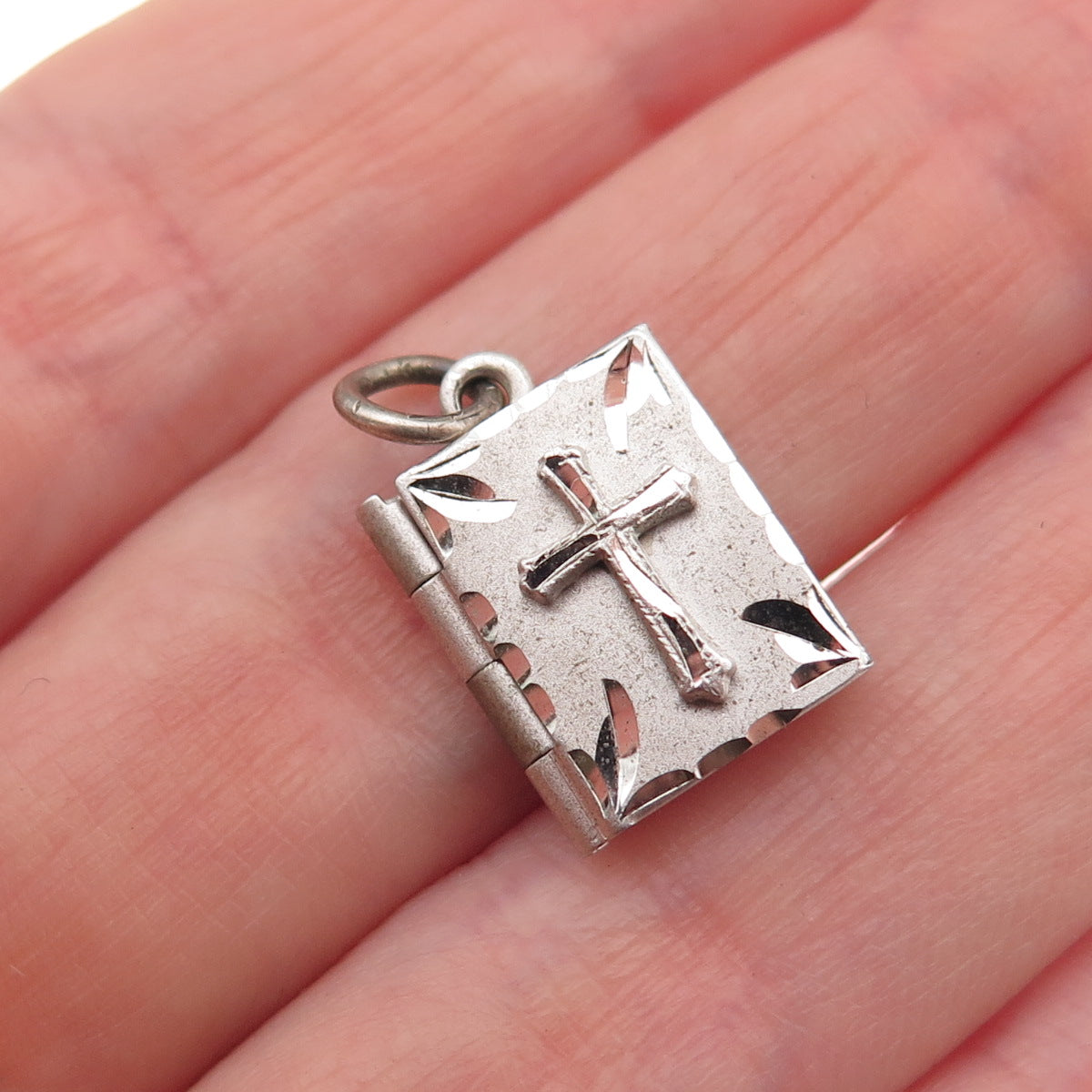 925 Sterling Silver Antique Art Deco Cross Prayer Locket Mini Charm Pendant