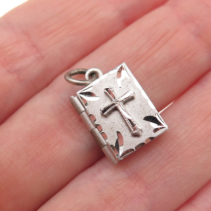 925 Sterling Silver Antique Art Deco Cross Prayer Locket Mini Charm Pendant