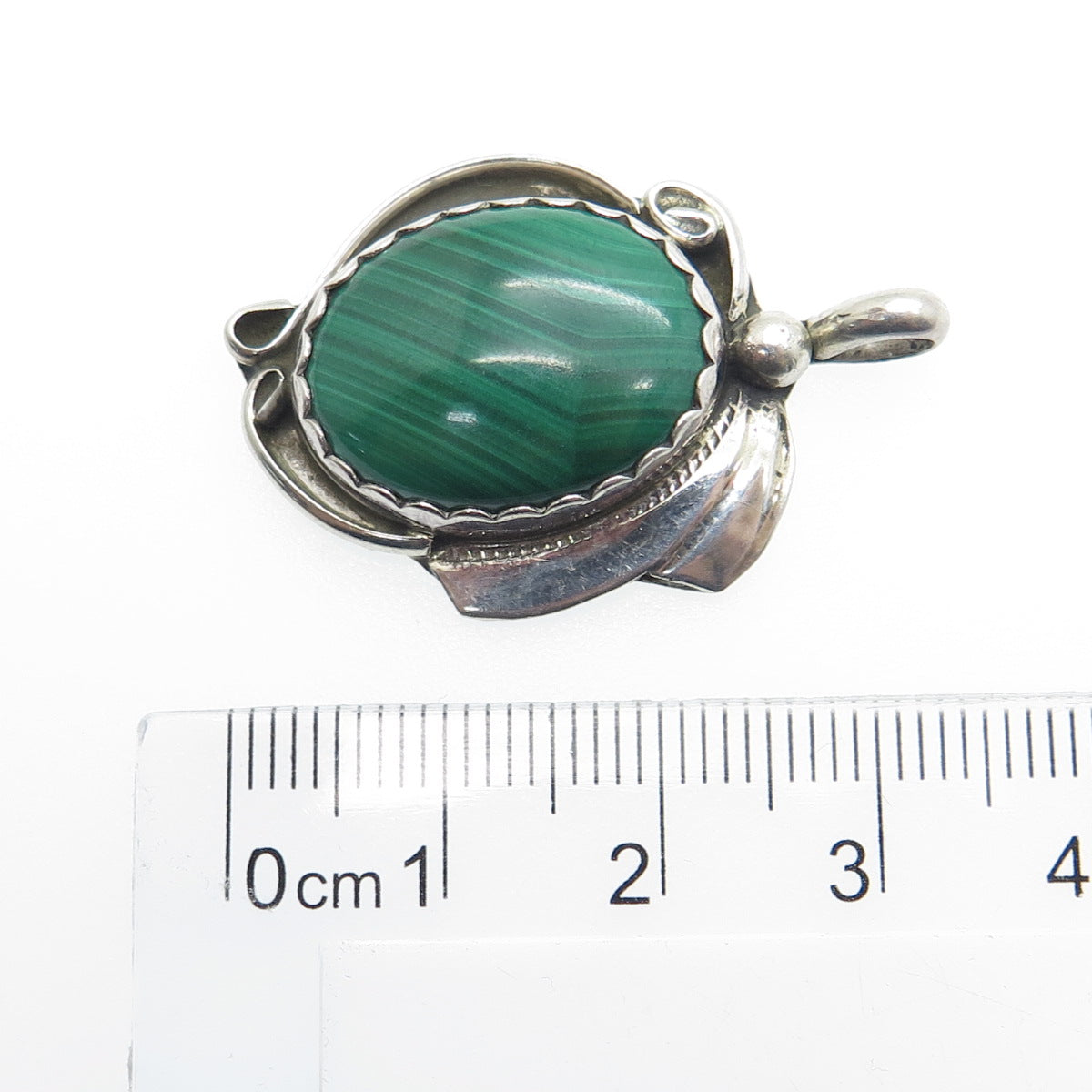 CALVIN TOM NAVAJO Old Pawn 925 Sterling Silver Southwestern Malachite Pendant