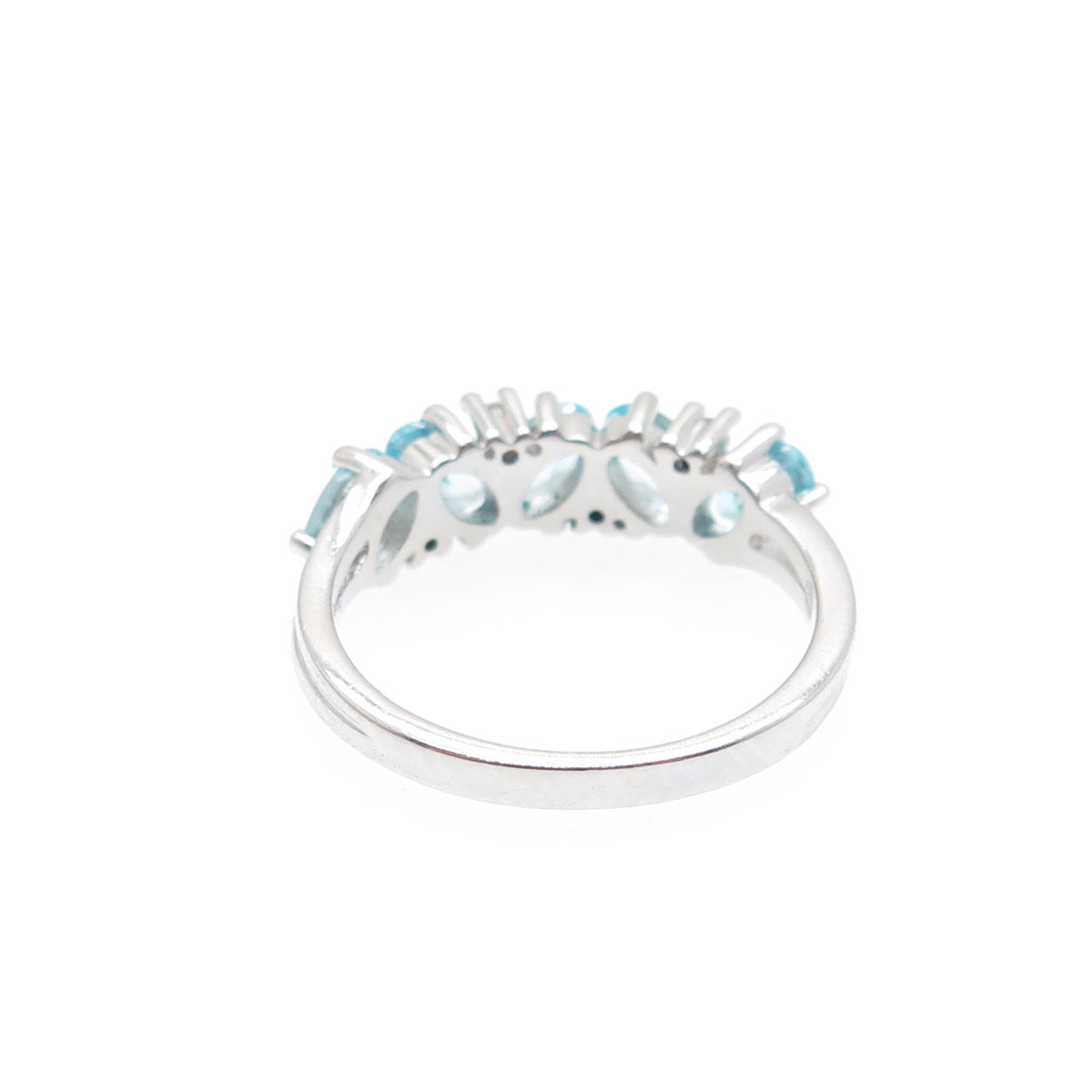 925 Sterling Silver Real Oval-Cut Blue & Round-Cut White Topaz Ring Size 6.25