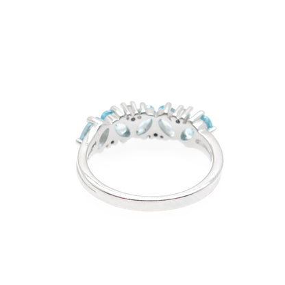 925 Sterling Silver Real Oval-Cut Blue & Round-Cut White Topaz Ring Size 6.25