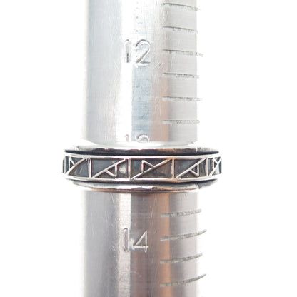 925 Sterling Silver Vintage Modernist Rotating Band Oxidized Ring Size 13.5