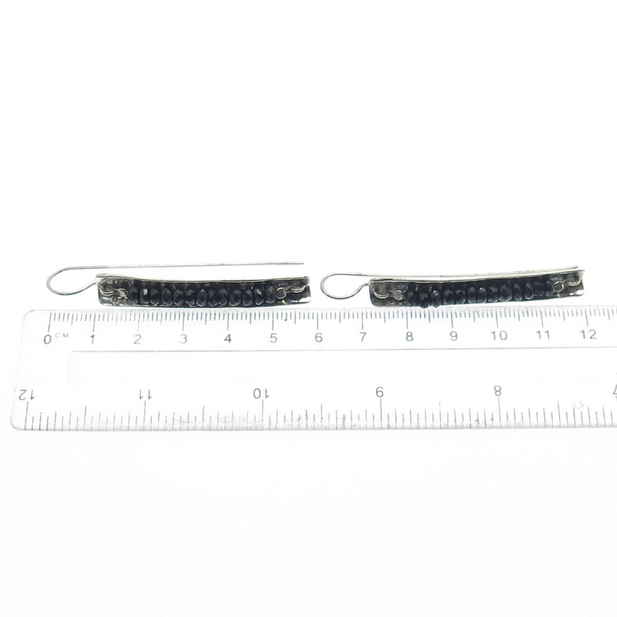 925 Sterling Silver Vintage Real Black Onyx Beads Modernist Earrings