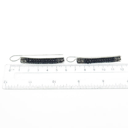925 Sterling Silver Vintage Real Black Onyx Beads Modernist Earrings
