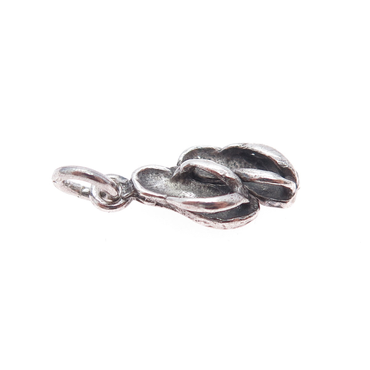 925 Sterling Silver Vintage Flip Flops Oxidized Minimalist Charm Pendant