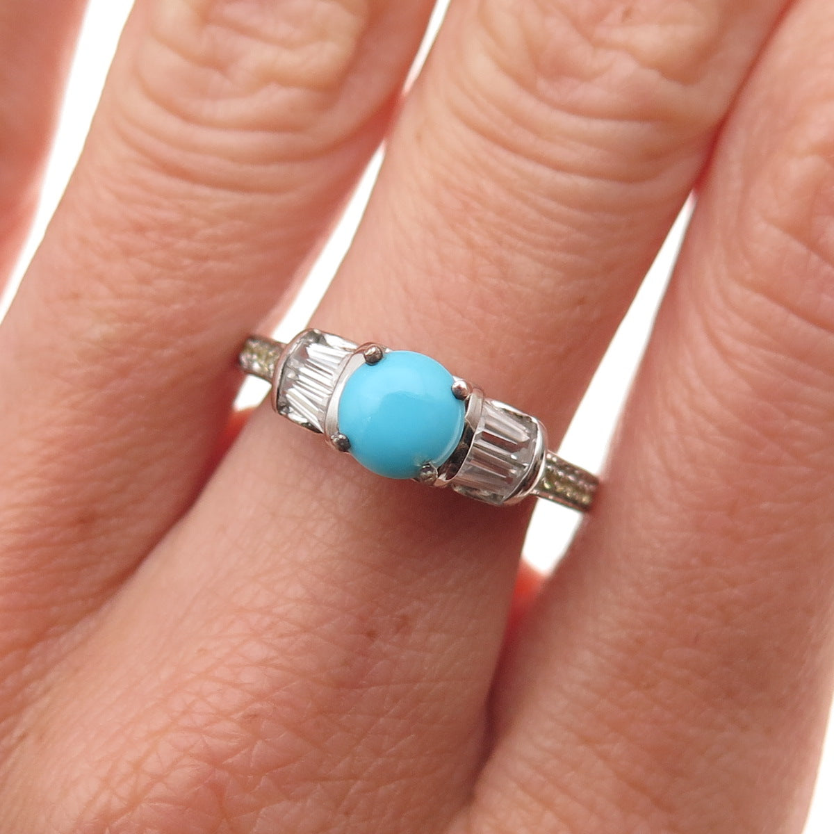 Chuck Clemency 925 Sterling Real Turquoise Yellow & White Topaz Ring Size 6.25