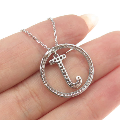 925 Sterling Silver Pave C Z Letter "J" Initial Cable Chain Necklace 16-18"