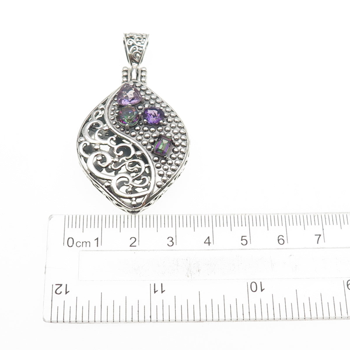 BERIA 925 Sterling Silver Vintage Real Amethyst & Mystic Quartz Charm Pendant