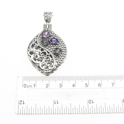 BERIA 925 Sterling Silver Vintage Real Amethyst & Mystic Quartz Charm Pendant