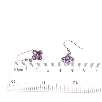 925 Sterling Silver Real Round-Cut Amethyst Floral Dangle Earrings