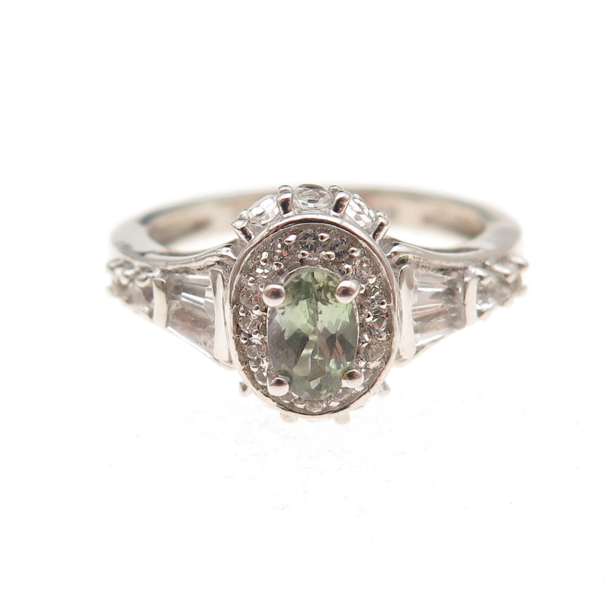 Chuck Clemency Sterling Silver Real Green Amethyst & White Topaz Ring Size 8.25