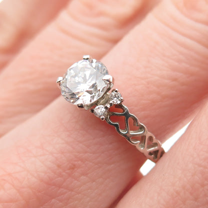 925 Sterling Silver Vintage Round-Cut C Z Heart Engagement Ring Size 7