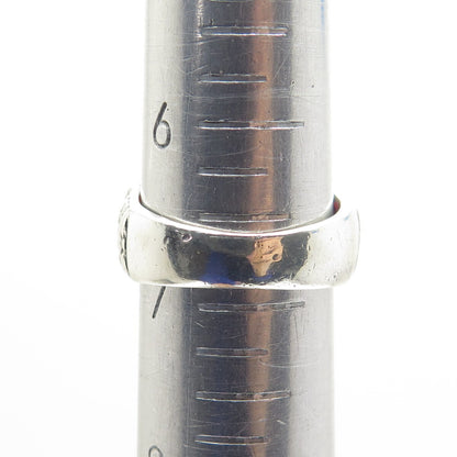 925 Sterling Silver Vintage Real Carnelian Flower Oxidized Ring Size 7