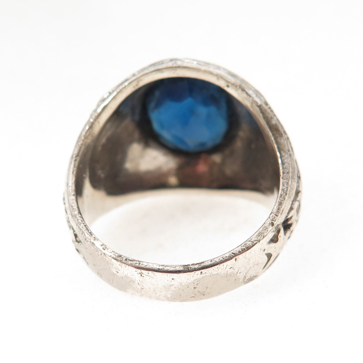 925 Sterling Silver Antique WWII Blue Glass US Navy Ring Size 8.75