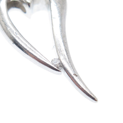 925 Sterling Silver Real Round-Cut Diamond Accent Open Heart Slide Pendant