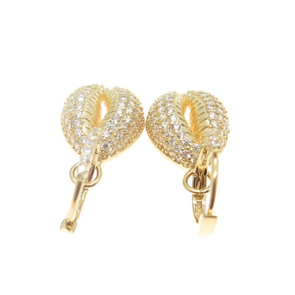925 Sterling Silver Gold Plated Round-Cut C Z Coffee Bean Dangling Earrings