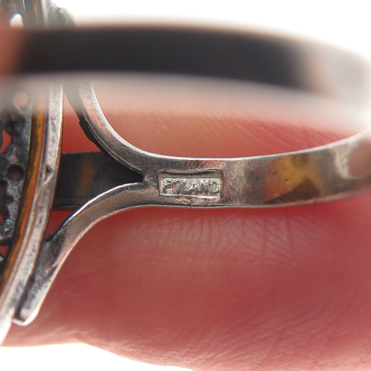 925 Sterling Silver Vintage Poland Real Baltic Amber Modernist Ring Size 8.25
