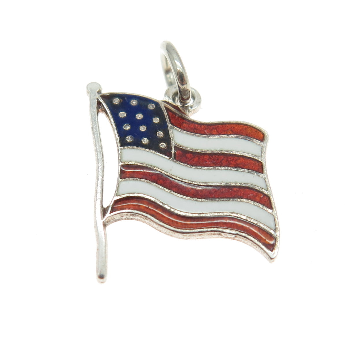 BEAU 925 Sterling Silver Vintage Enamel US Flag Minimalist Charm Pendant