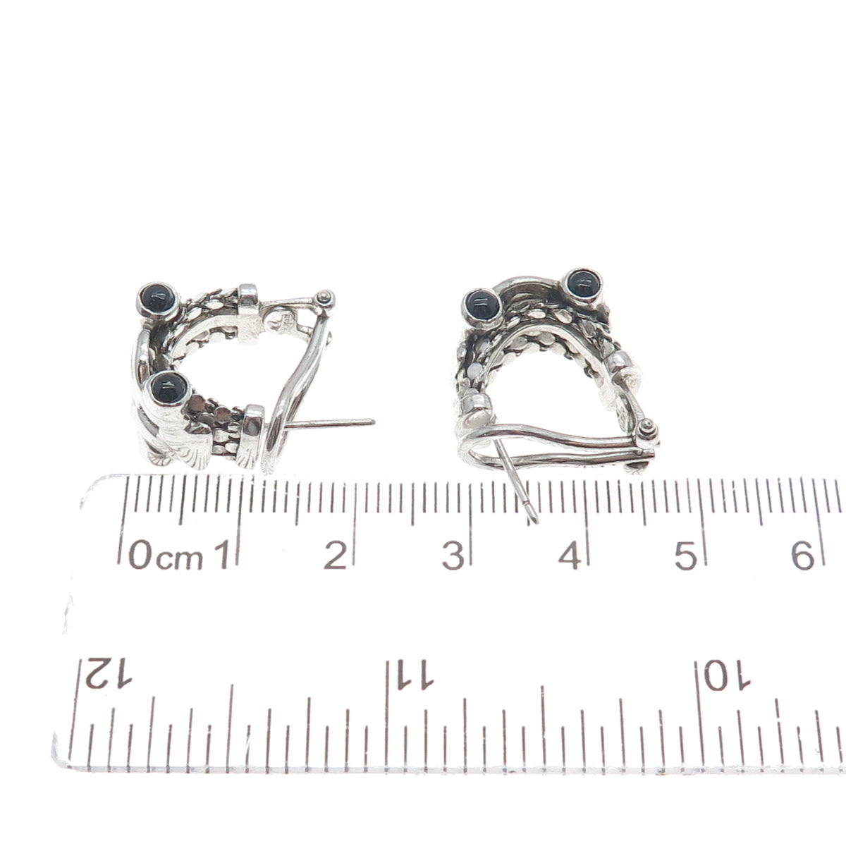 DASAN INC 925 Sterling Silver Vintage Italy Real Black Onyx Omega Back Earrings