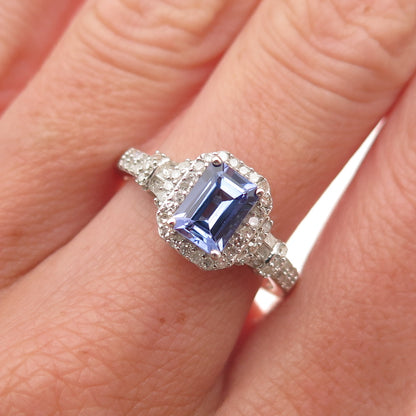 D'Joy 925 Sterling Silver Real Diamond & Tanzanite Ring Size 8
