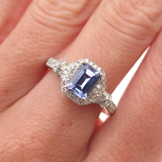 D'Joy 925 Sterling Silver Real Diamond & Tanzanite Ring Size 8