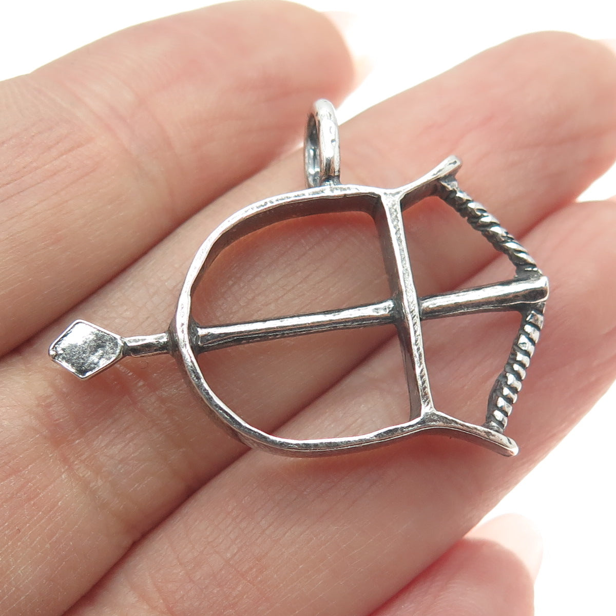 925 Sterling Silver Vintage Crossbow & Arrow 3D Pendant