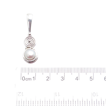 SAJEN 925 Sterling Silver Vintage Real Pearl Spiral Drop Pendant