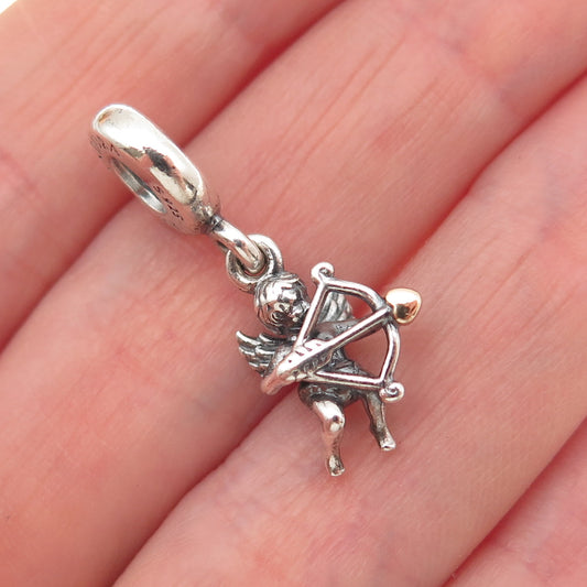 PANDORA 925 Sterling Silver & Gold Cupid Slide Dangle Charm