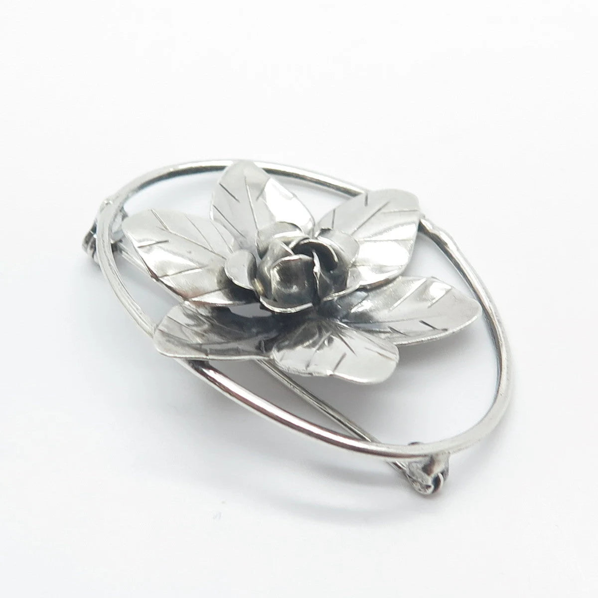 925 Sterling Silver Vintage Floral Pin Brooch