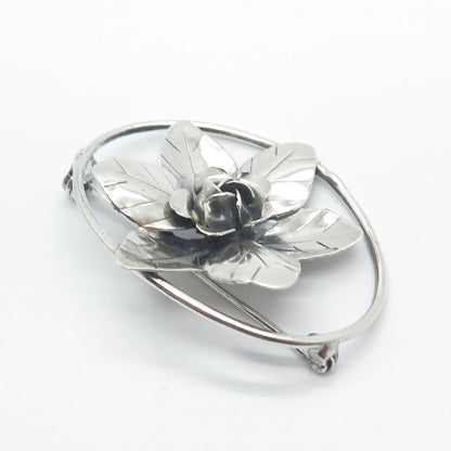 925 Sterling Silver Vintage Floral Pin Brooch