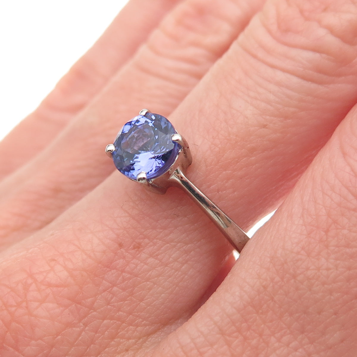 D'Joy 925 Sterling Silver Real Round-Cut Tanzanite Ring Size 8
