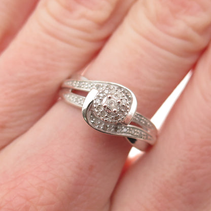 925 Sterling Silver Real Round-Cut Diamond Engagement Ring Size 7