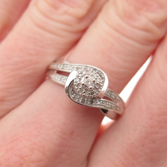 925 Sterling Silver Real Round-Cut Diamond Engagement Ring Size 7