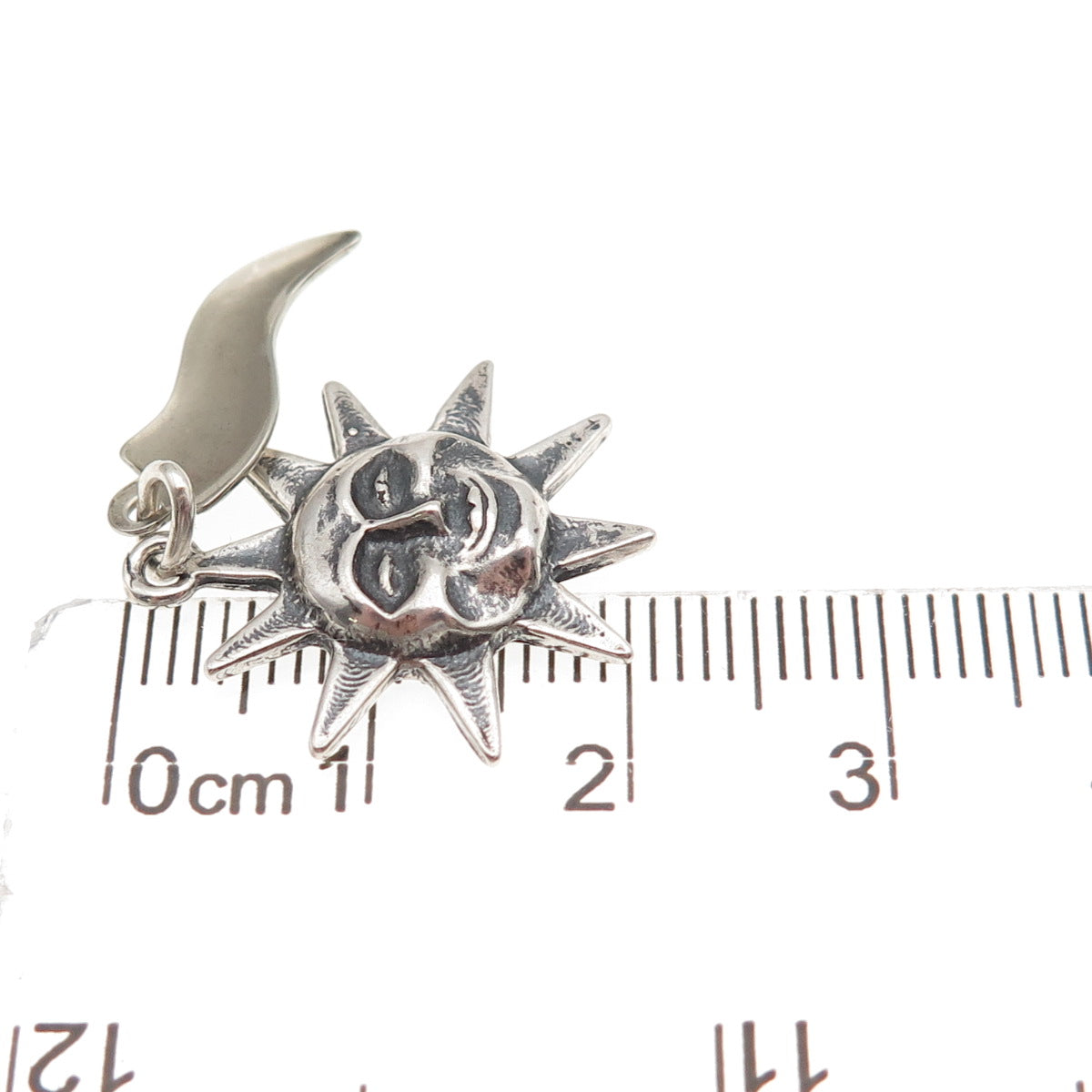 925 Sterling Silver Vintage Oklahoma Sun Face Oxidized Mini Charm Pendant