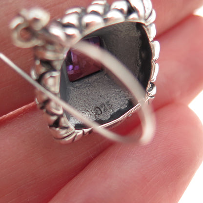 925 Sterling Silver Vintage Real Amethyst Oxidized Dangle Earrings