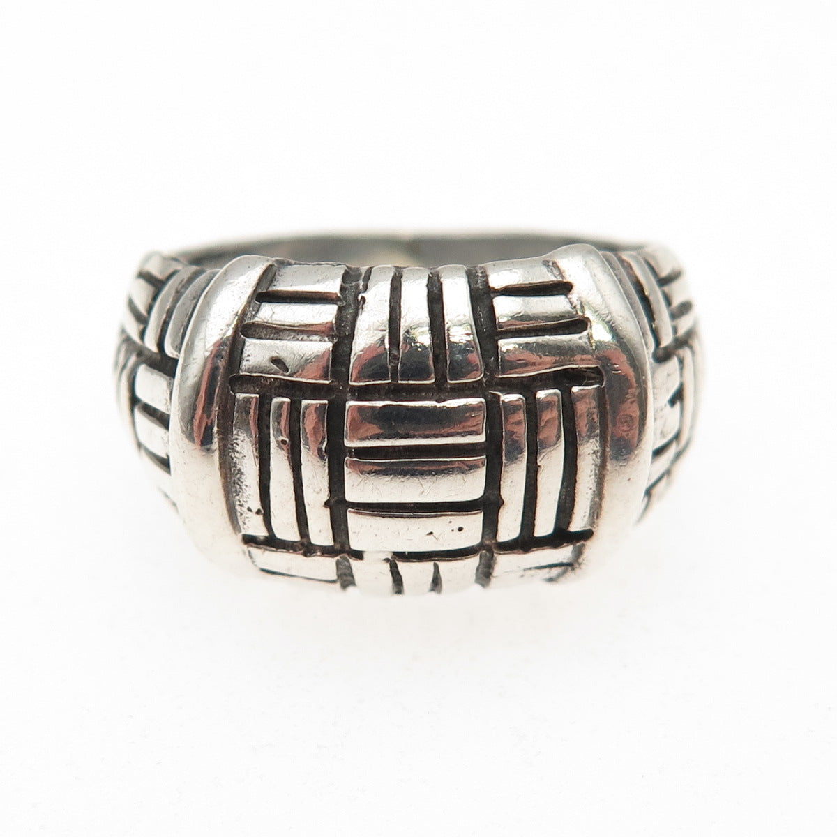 925 Sterling Silver Vintage Modernist Dome Oxidized Ring Size 8