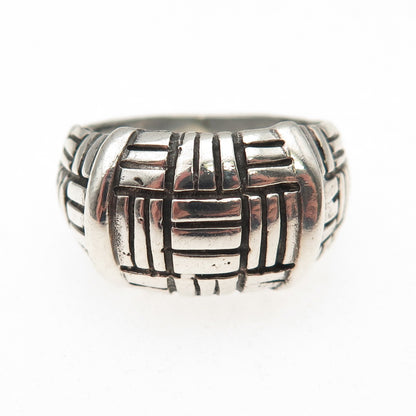 925 Sterling Silver Vintage Modernist Dome Oxidized Ring Size 8