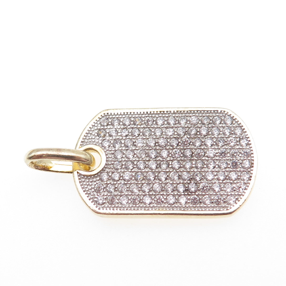 925 Sterling Silver Gold Plated Round-Cut C Z Dog Tag Charm Pendant