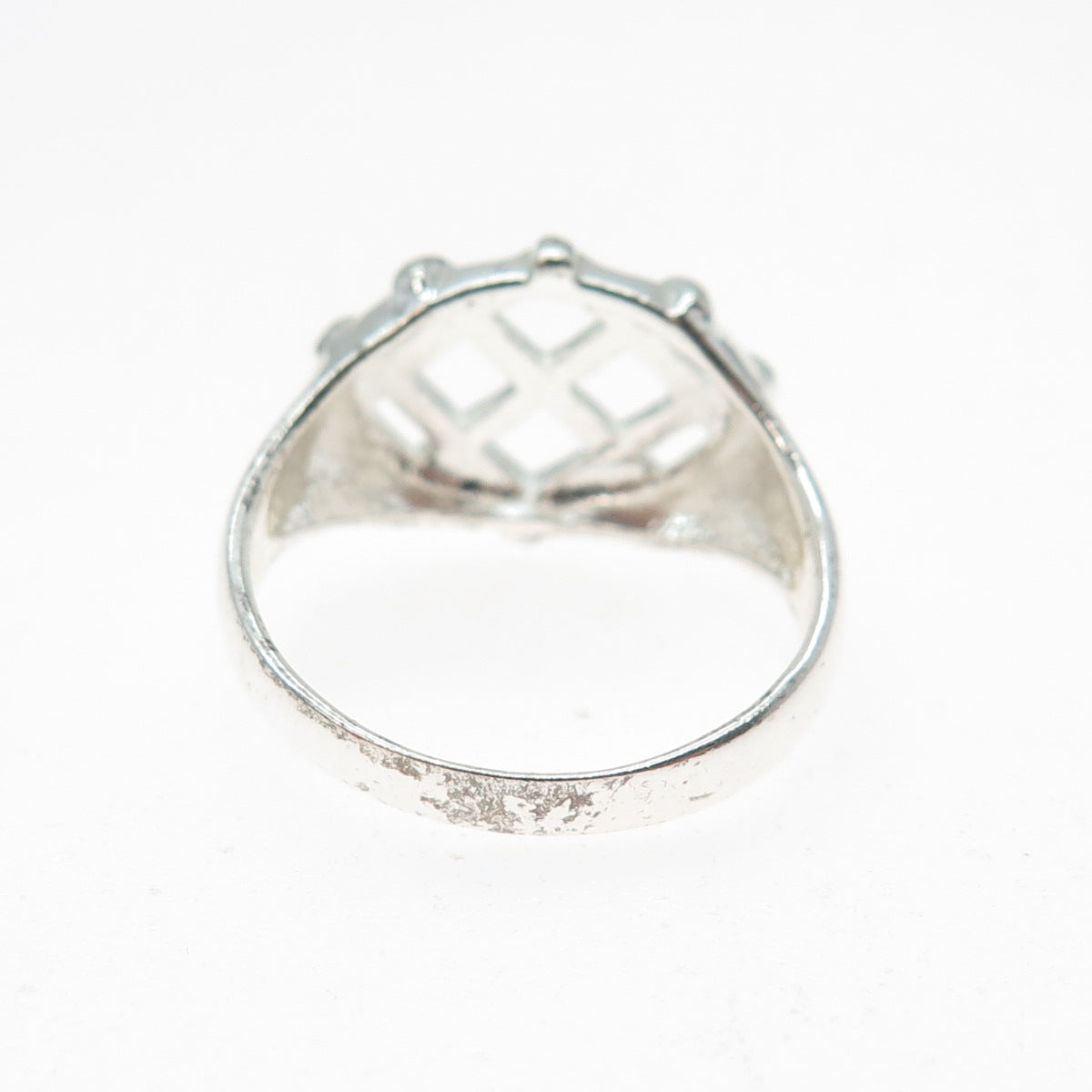 925 Sterling Silver Vintage Modernist Cage Pattern Ring Size 10